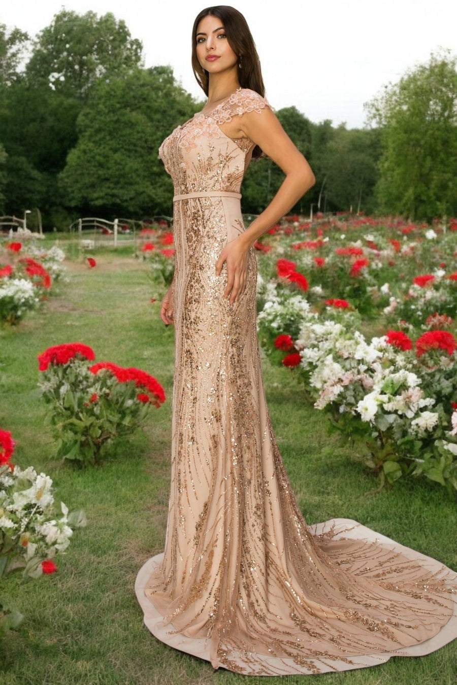 Prom Dresses Prom Long Glitter Applique Formal Dress Rose Gold