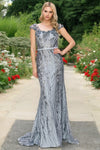 Prom Dresses Prom Long Glitter Applique Formal Dress Smoky Blue