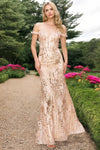 Prom Dresses Beaded Applique Long Formal Fitted Prom Dress Rose Gold