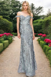 Prom Dresses Beaded Applique Long Formal Fitted Prom Dress Smoky Blue