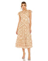Cocktail Dresses Short Ruffle Tiered Cocktail Midi Dress Beige Multi