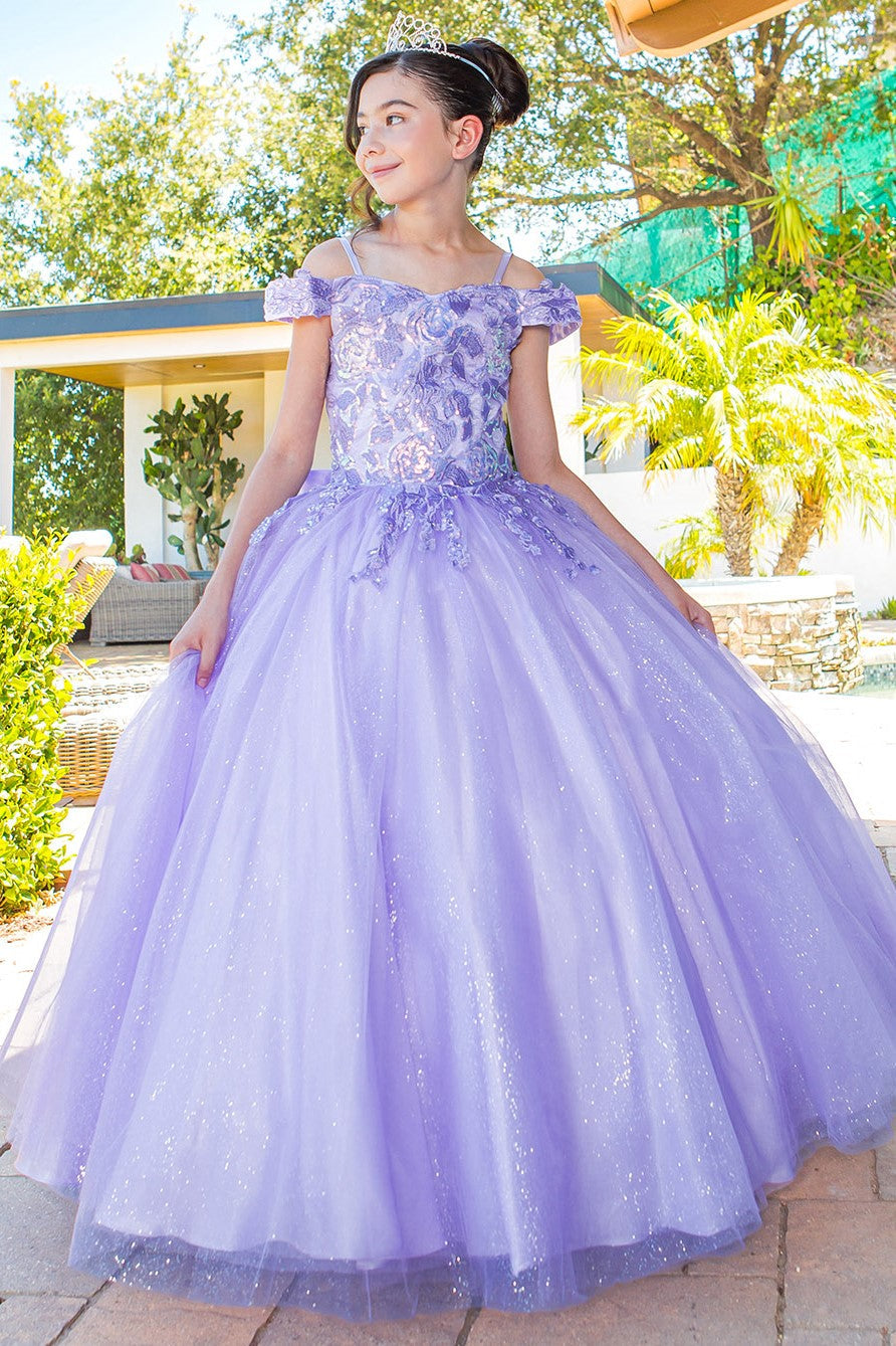 Flower Girl Dresses Long Ball Gown Sequin Flower Girl Dress Lavendar
