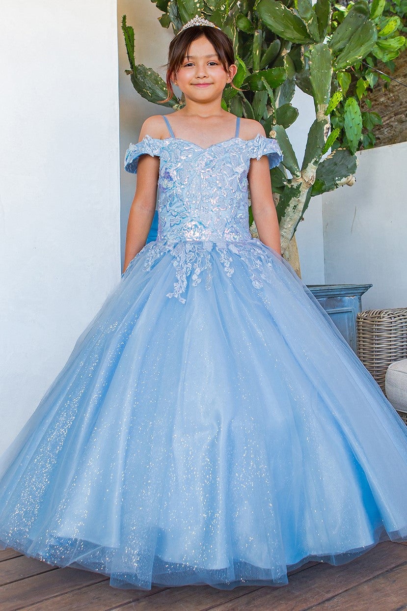Flower Girl Dresses Long Ball Gown Sequin Flower Girl Dress Blue