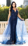 Prom Dresses Fitted Long Overskirt Lace Prom Dress Navy