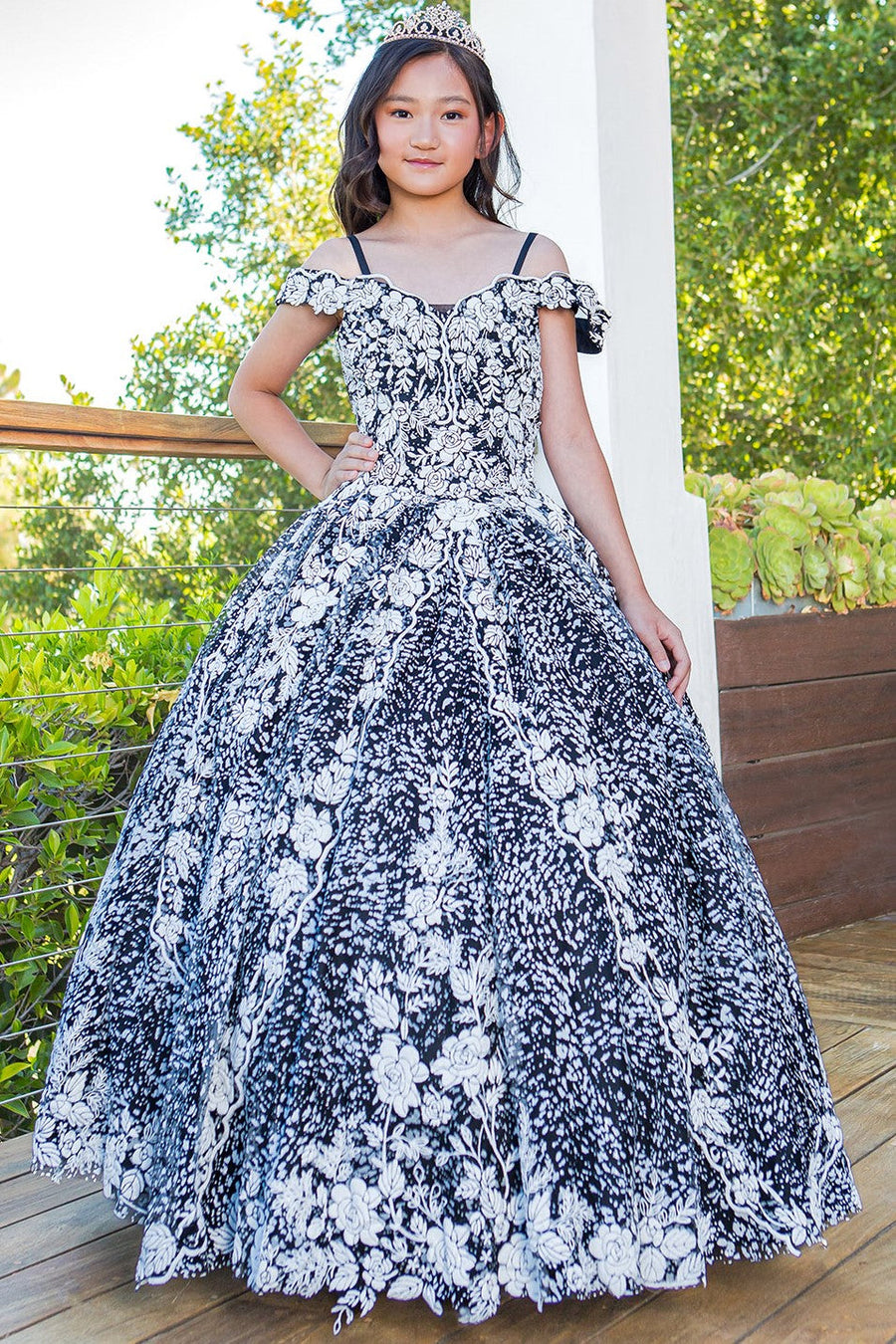 Flower Girl dresses Long A Line Floral Print Flower Girl Dress Black