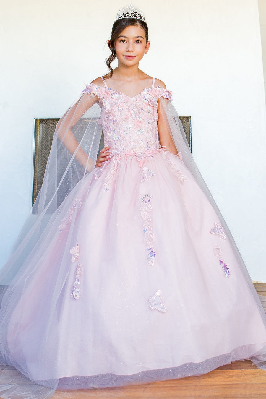 Flower Girl Dresses Long Flower Girl Glitter Cape Dress Blush