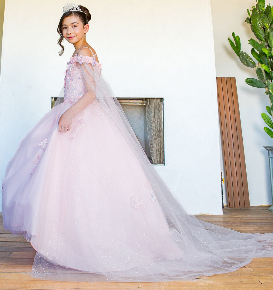 Flower Girl Dresses Long Flower Girl Glitter Cape Dress Blush
