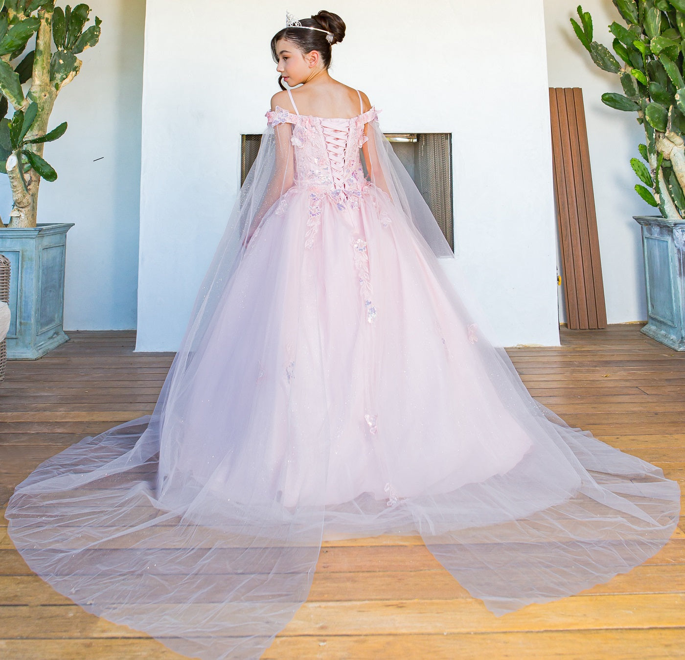 Flower Girl Dresses Long Flower Girl Glitter Cape Dress Blush