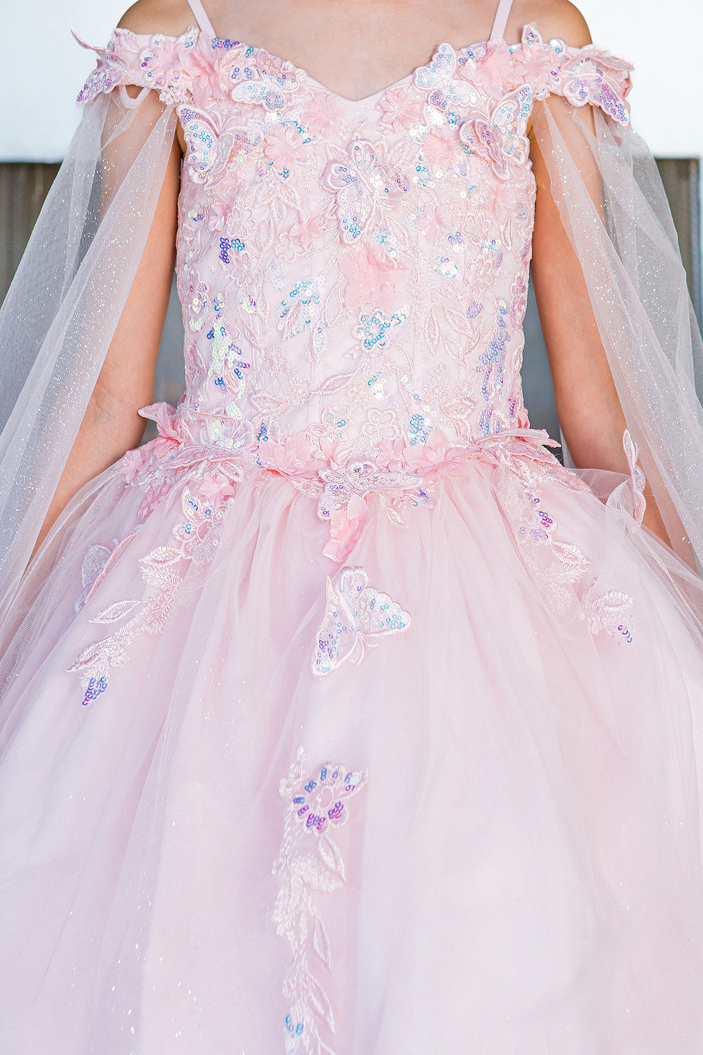 Flower Girl Dresses Long Flower Girl Glitter Cape Dress Blush