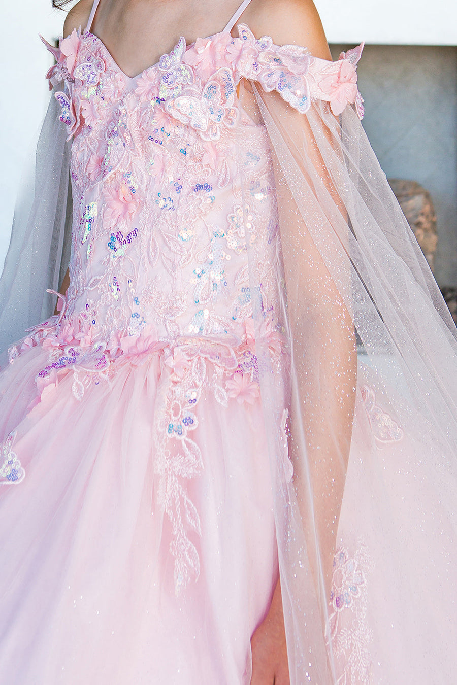 Flower Girl Dresses Long Flower Girl Glitter Cape Dress Blush