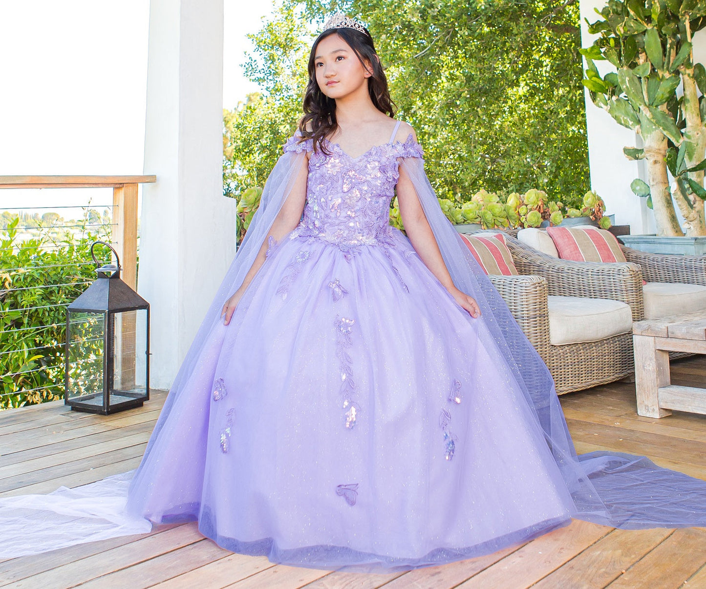 Flower Girl Dresses Long Flower Girl Glitter Cape Dress Lilac