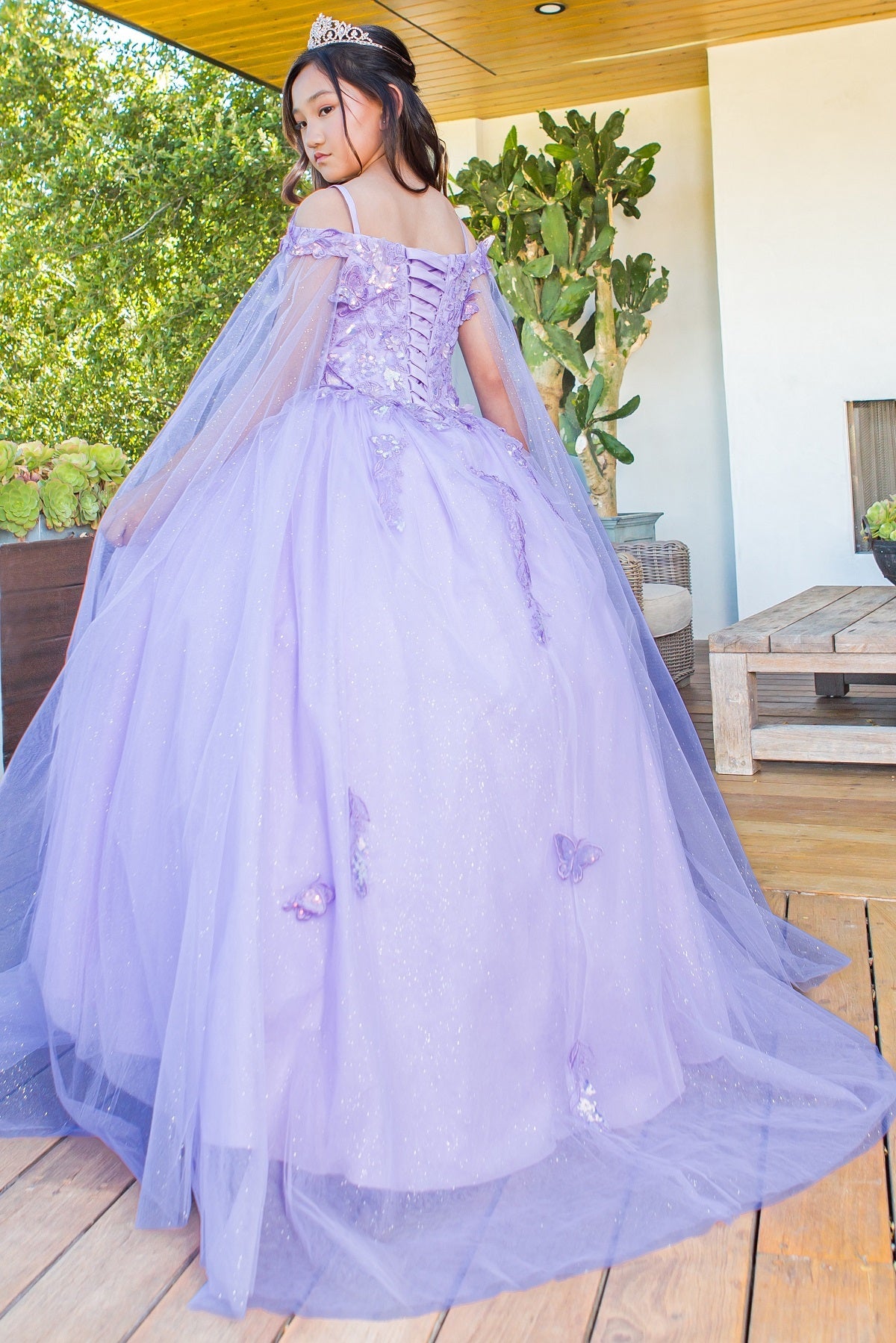 Flower Girl Dresses Long Flower Girl Glitter Cape Dress Lilac