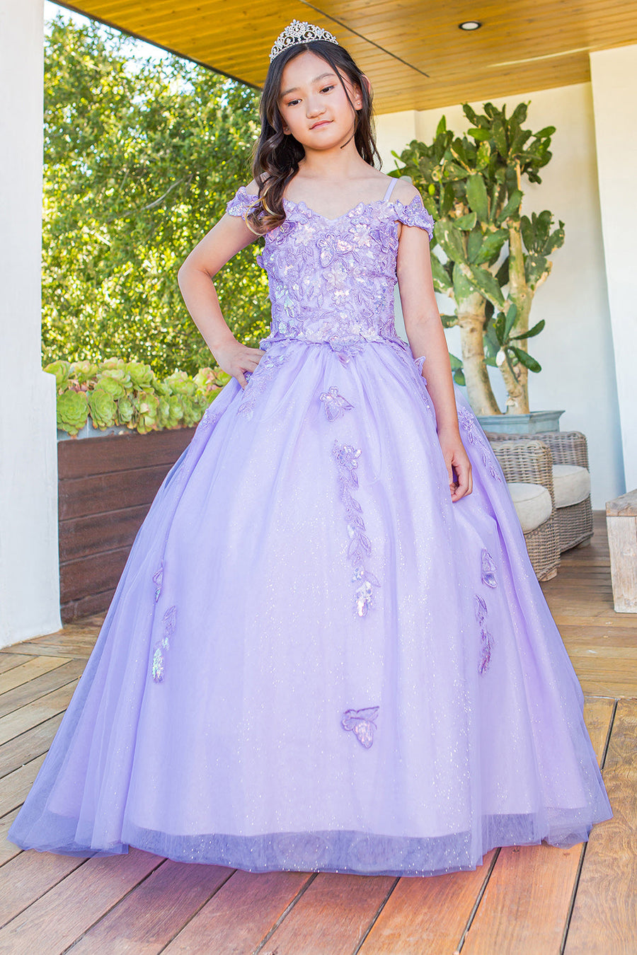 Flower Girl Dresses Long Flower Girl Glitter Cape Dress Lilac