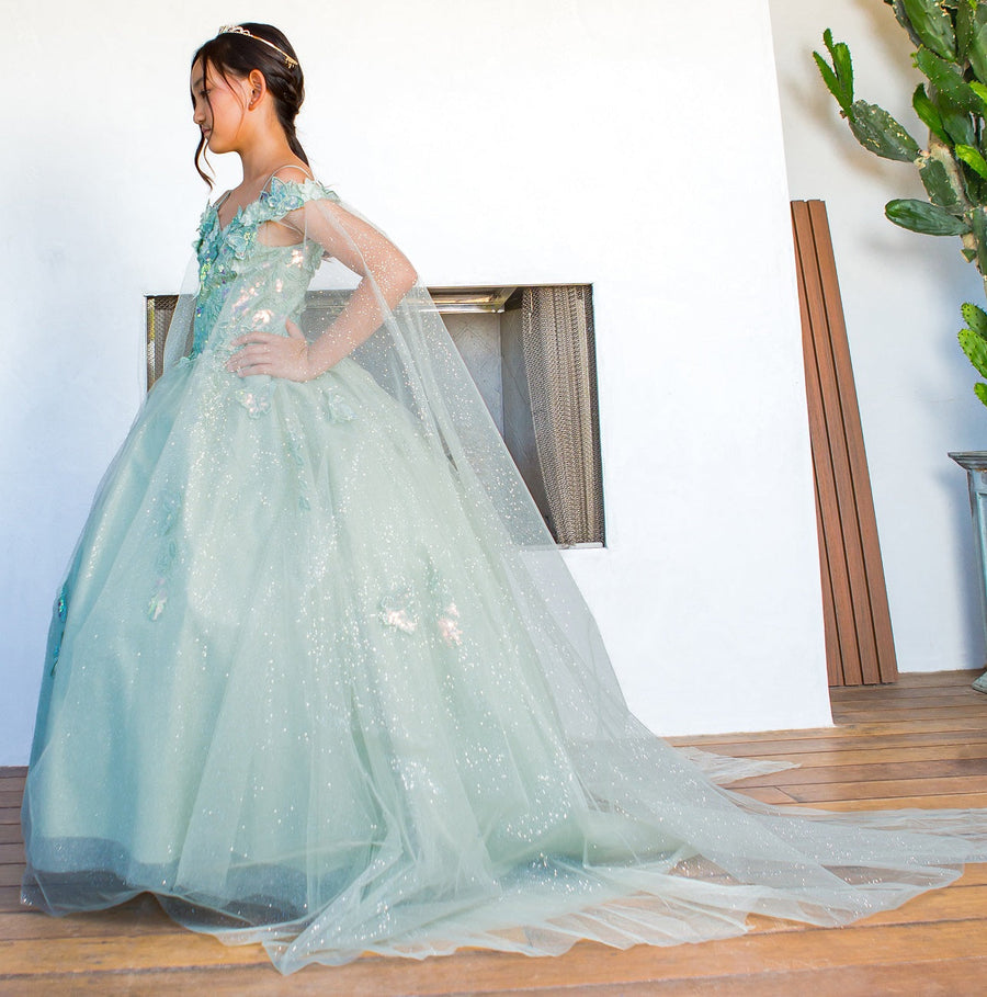 Flower Girl Dresses Long Flower Girl Glitter Cape Dress Lilac