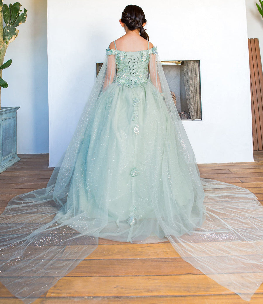 Flower Girl Dresses Long Flower Girl Glitter Cape Dress Lilac