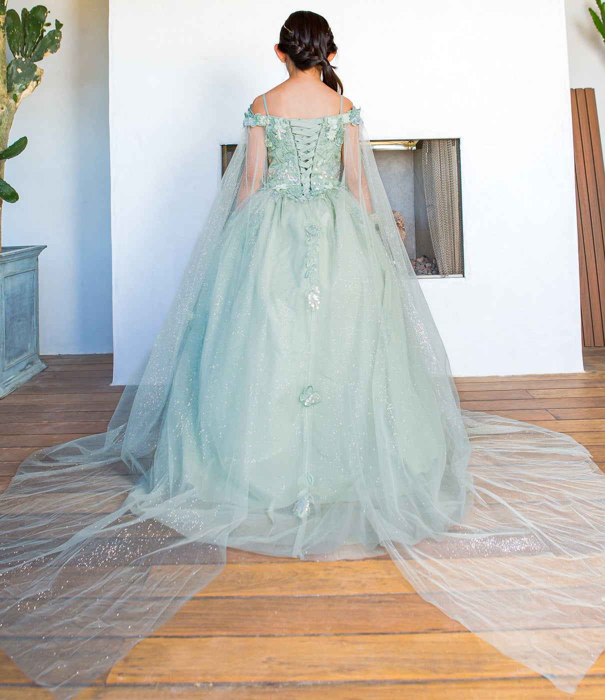 Flower Girl Dresses Long Flower Girl Glitter Cape Dress Lilac