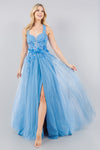 Prom Dresses A Line Long Formal Glitter Slit Prom Dress Dusty Blue