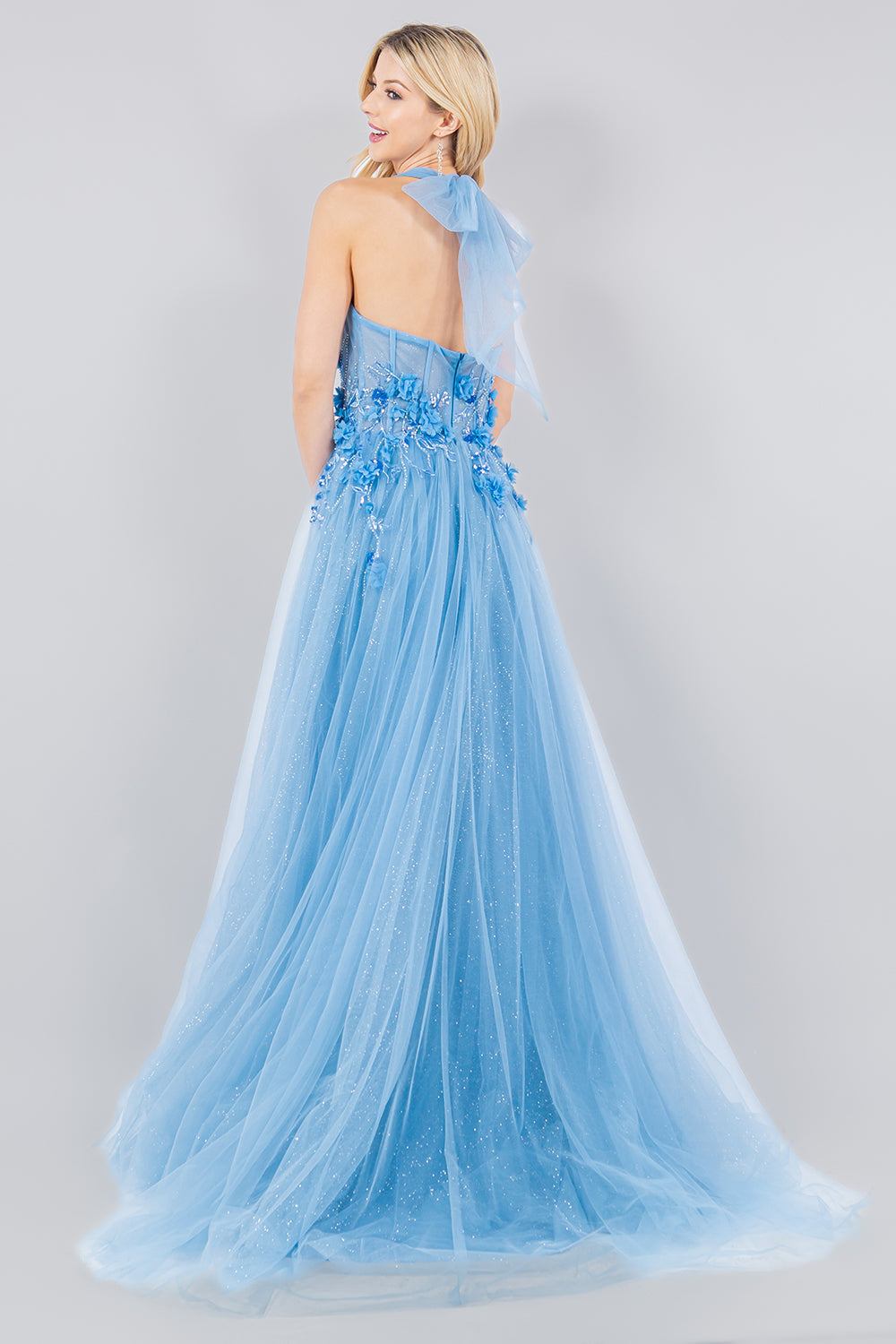 Prom Dresses A Line Long Formal Glitter Slit Prom Dress Dusty Blue