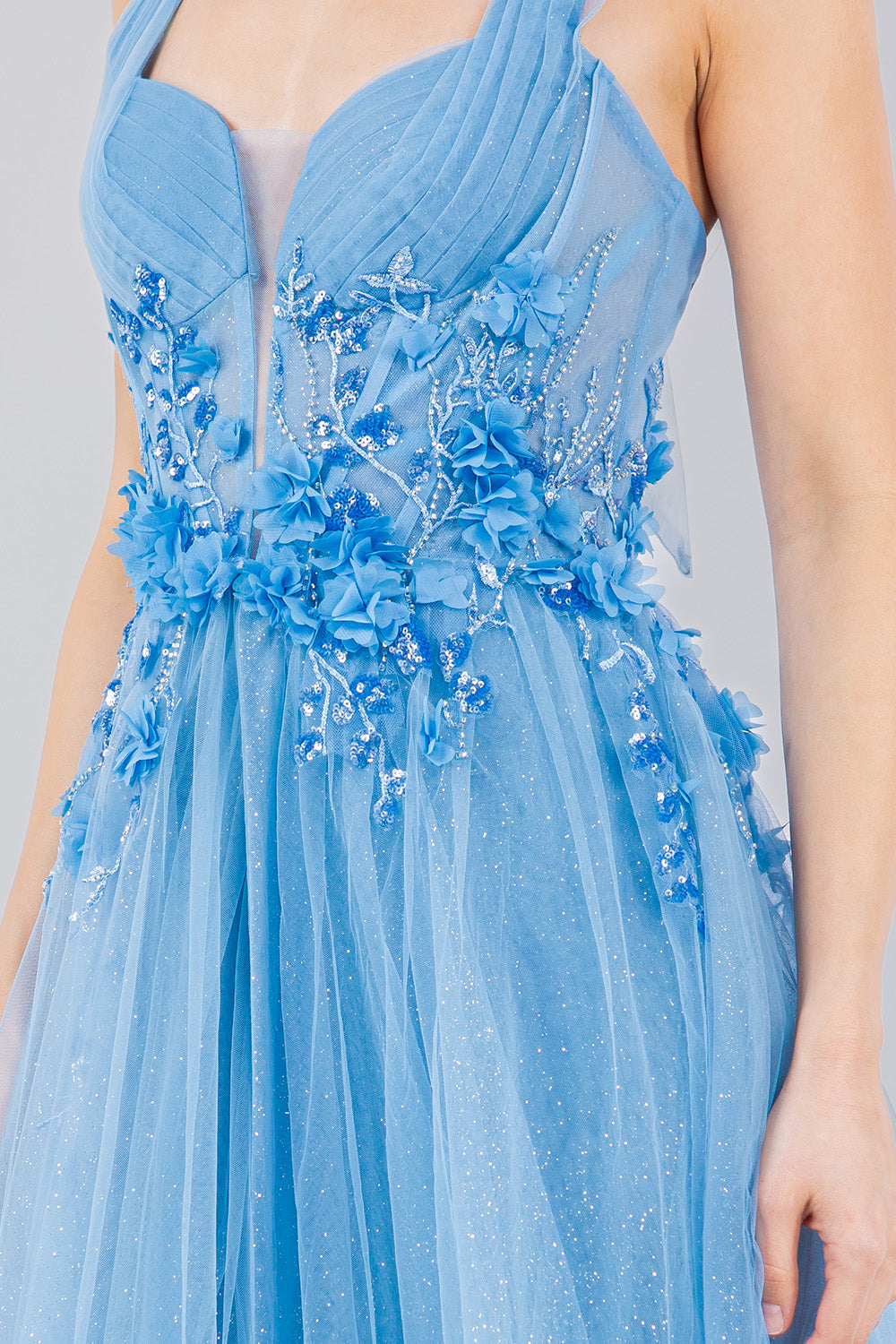 Prom Dresses A Line Long Formal Glitter Slit Prom Dress Dusty Blue