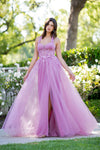 Prom Dresses A Line Long Formal Glitter Slit Prom Dress Pink