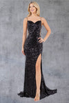 Prom Dresses Slit Long Formal Fitted Sequin Prom Dress Black