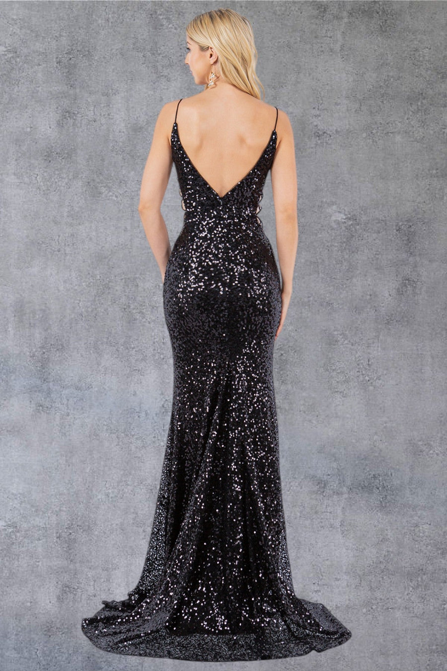 Prom Dresses Slit Long Formal Fitted Sequin Prom Dress Black