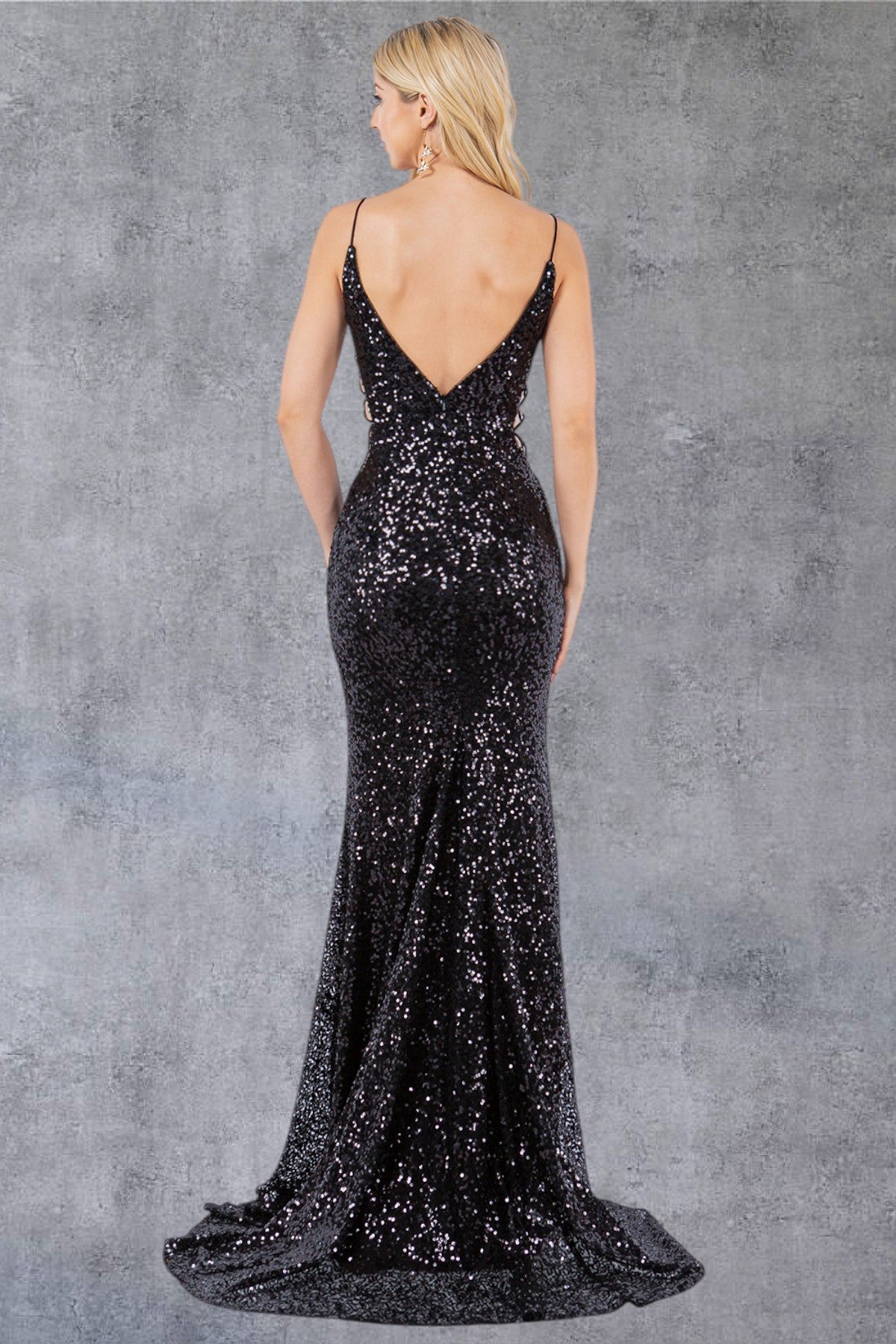 Prom Dresses Slit Long Formal Fitted Sequin Prom Dress Black