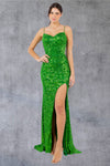 Prom Dresses Slit Long Formal Fitted Sequin Prom Dress Green