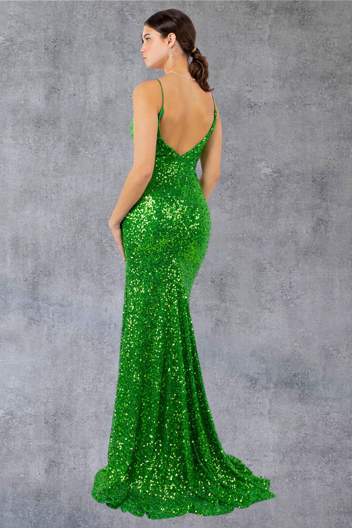Prom Dresses Slit Long Formal Fitted Sequin Prom Dress Green