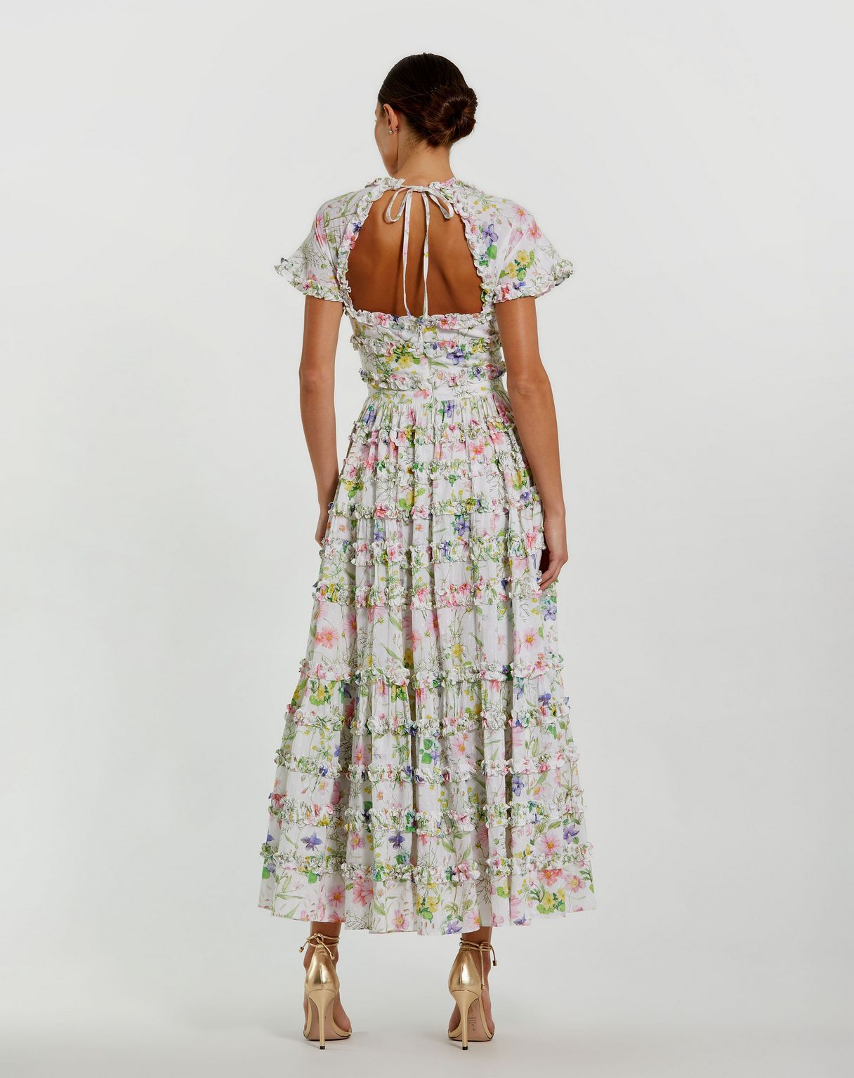Cocktail Dresses Floral Tea Length Cocktail Dress  White Multi