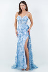 Prom Dresses Long Fitted Formal 3D Applique Prom Dress Blue