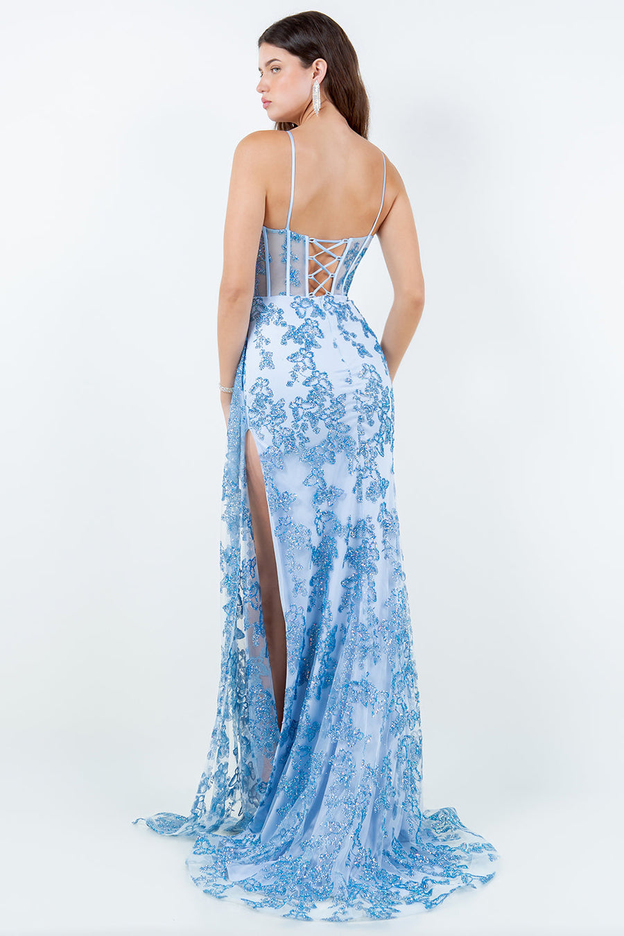 Prom Dresses Long Fitted Formal 3D Applique Prom Dress Blue