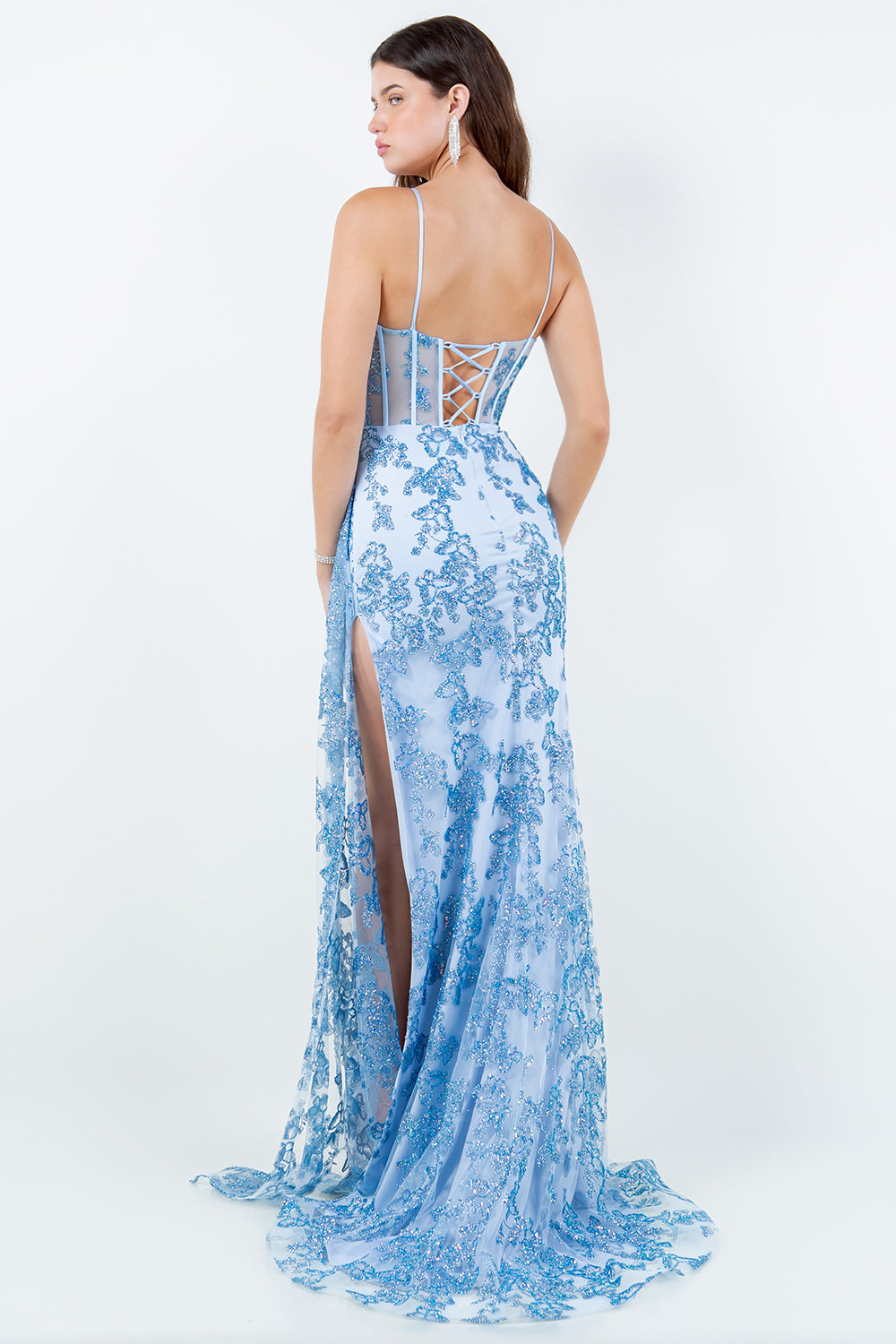 Prom Dresses Long Fitted Formal 3D Applique Prom Dress Blue