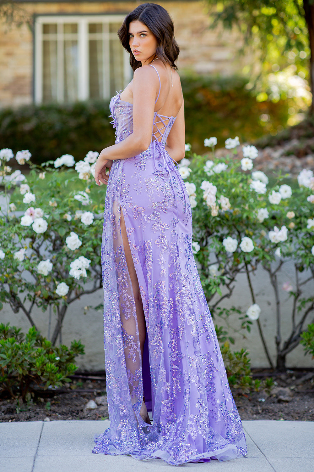 Prom Dresses Long Fitted Formal 3D Applique Prom Dress Lilac