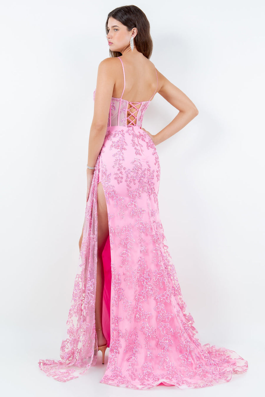 Prom Dresses Long Fitted Formal 3D Applique Prom Dress Pink