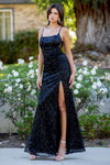 Prom Dresses Long Formal Fitted Sequin Slit Prom Dress Black