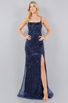 Prom Dresses Prom Dresses Long Formal Fitted Sequin Slit Prom Dress  Navy