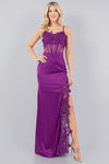 Prom Dresses Long Fitted Formal 3D Floral Applique Prom Dress Grape