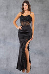 Prom Dresses Long Fitted Formal 3D Floral Applique Prom Dress Black