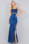 Prom Dresses Long Fitted Formal 3D Floral Applique Prom Dress Moonlight Blue