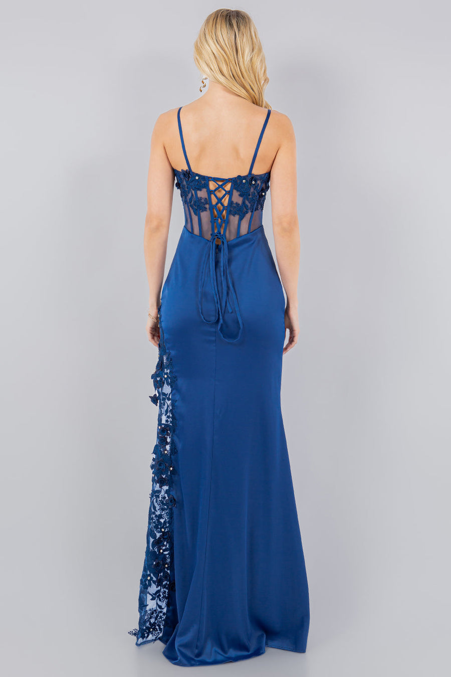 Prom Dresses Long Fitted Formal 3D Floral Applique Prom Dress Moonlight Blue