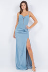Prom Dresses Long Fitted Corset Formal Slit Prom Dress Dusty Blue