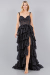 Prom Dresses A Line Long Formal Applique Tiered Prom Dress Black