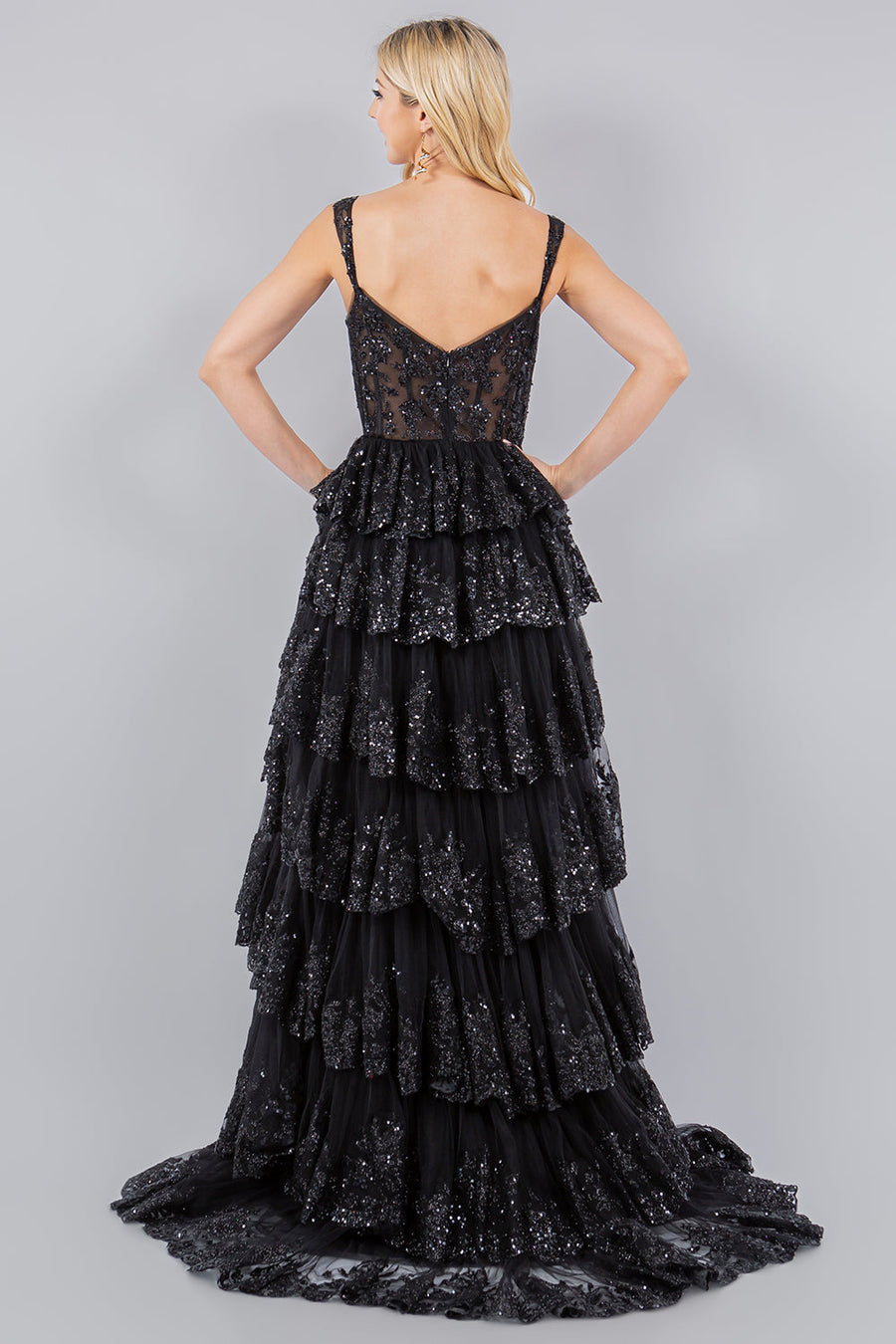 Prom Dresses A Line Long Formal Applique Tiered Prom Dress Black