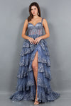 Prom Dresses A Line Long Formal Applique Tiered Prom Dress Smoky Blue