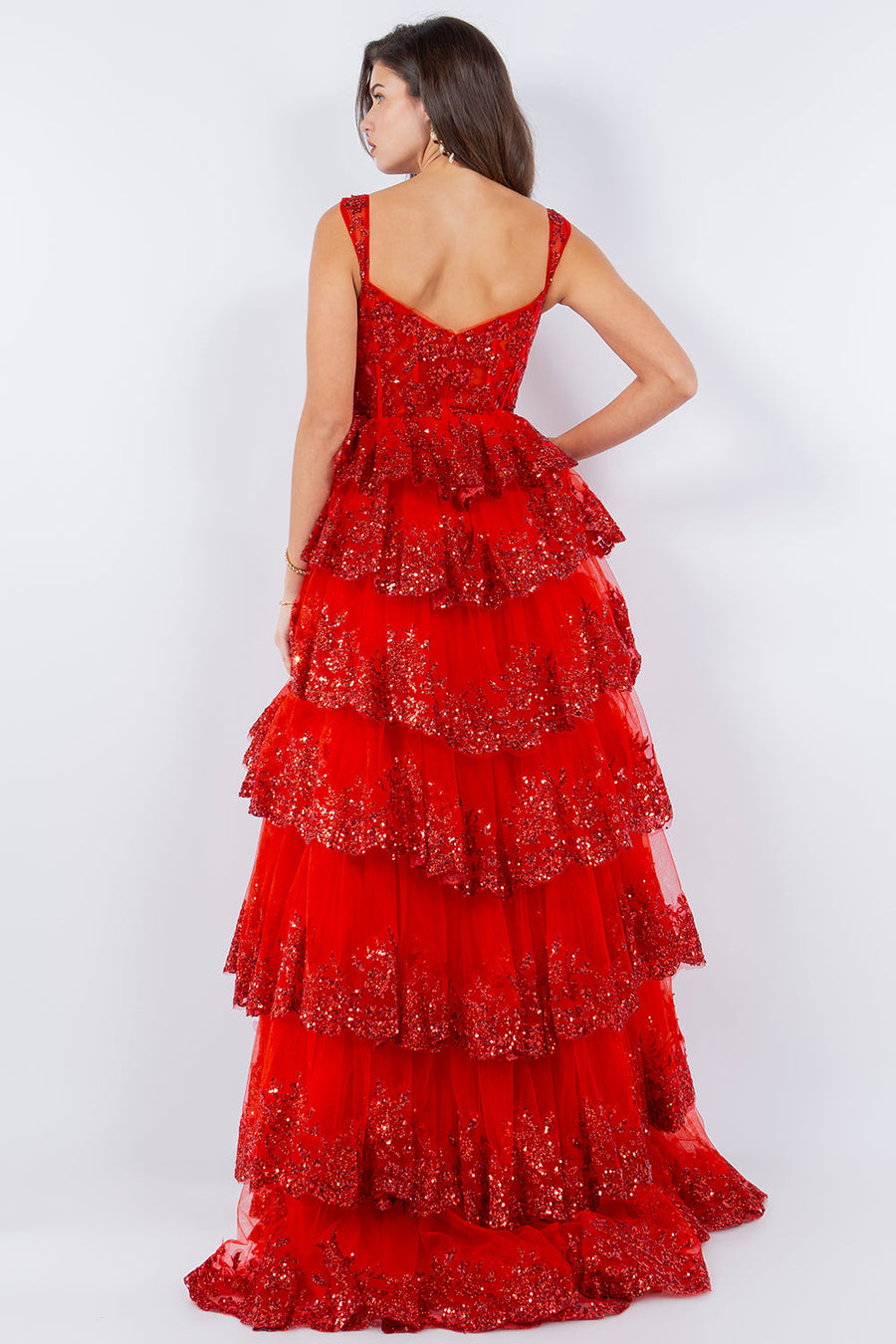 Prom Dresses A Line Long Formal Applique Tiered Prom Dress Red