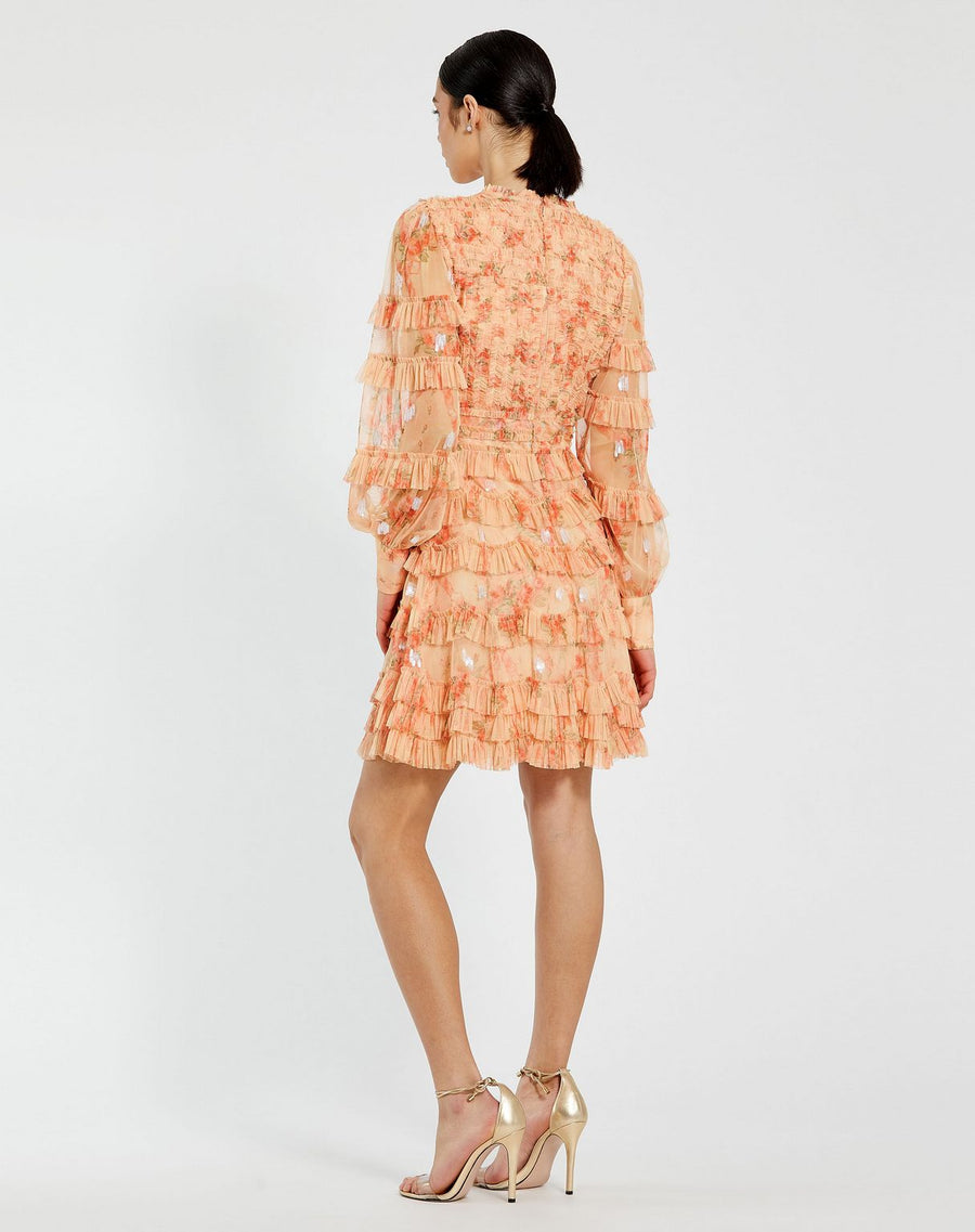 Cocktail Dresses Ruffle Detail Short Cocktail Dress Peach Multi