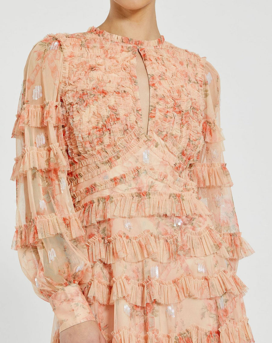 Cocktail Dresses Ruffle Detail Short Cocktail Dress Peach Multi