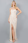 Prom Dresses Fitted Long Metallic Formal Slit Prom Dress Champagne