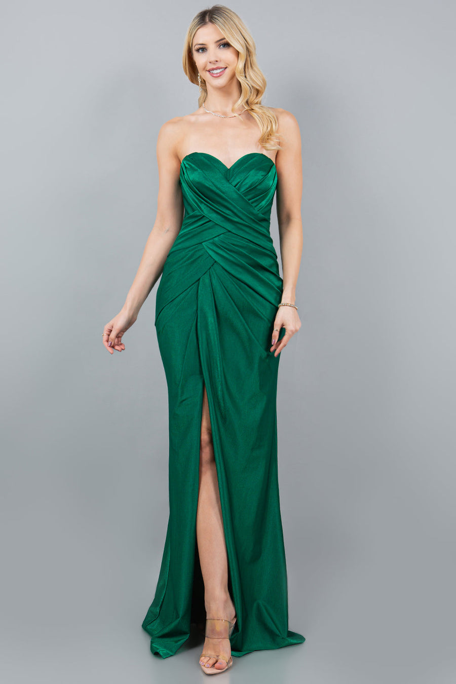 Prom Dresses Fitted Long Metallic Formal Slit Prom Dress Hunter Green